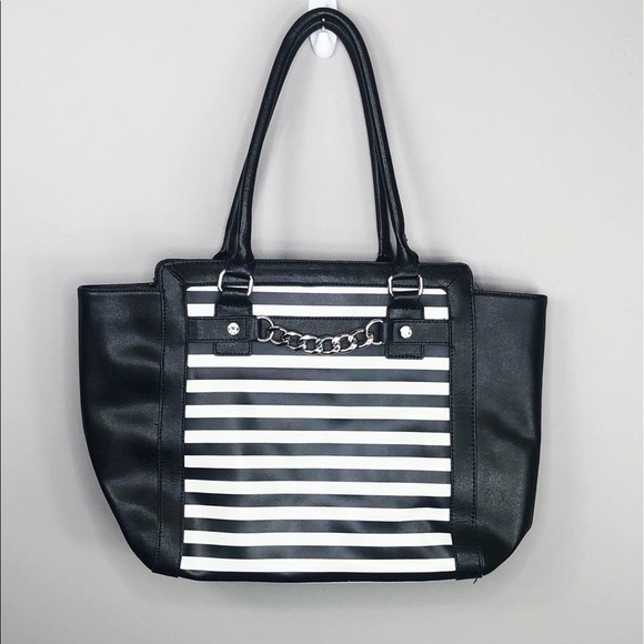 Emma Fox Handbags - Emma Fox Black & White Striped Leather Handbag